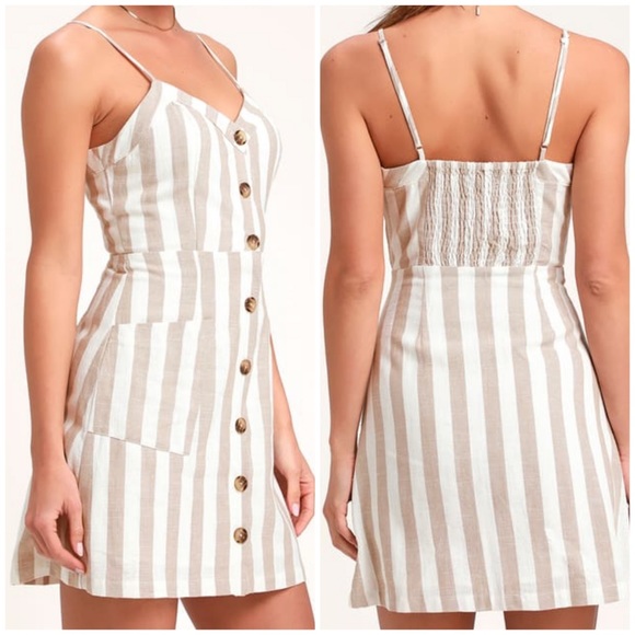 tan and white striped dress